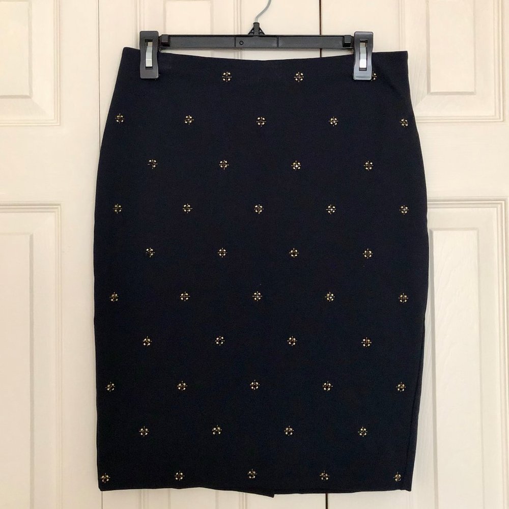 Ann Taylor Navy Beaded Pencil Skirt
